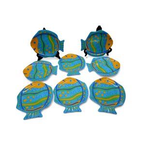 Fish Shaped Melamine Plate Set of 8 Colorful 8"